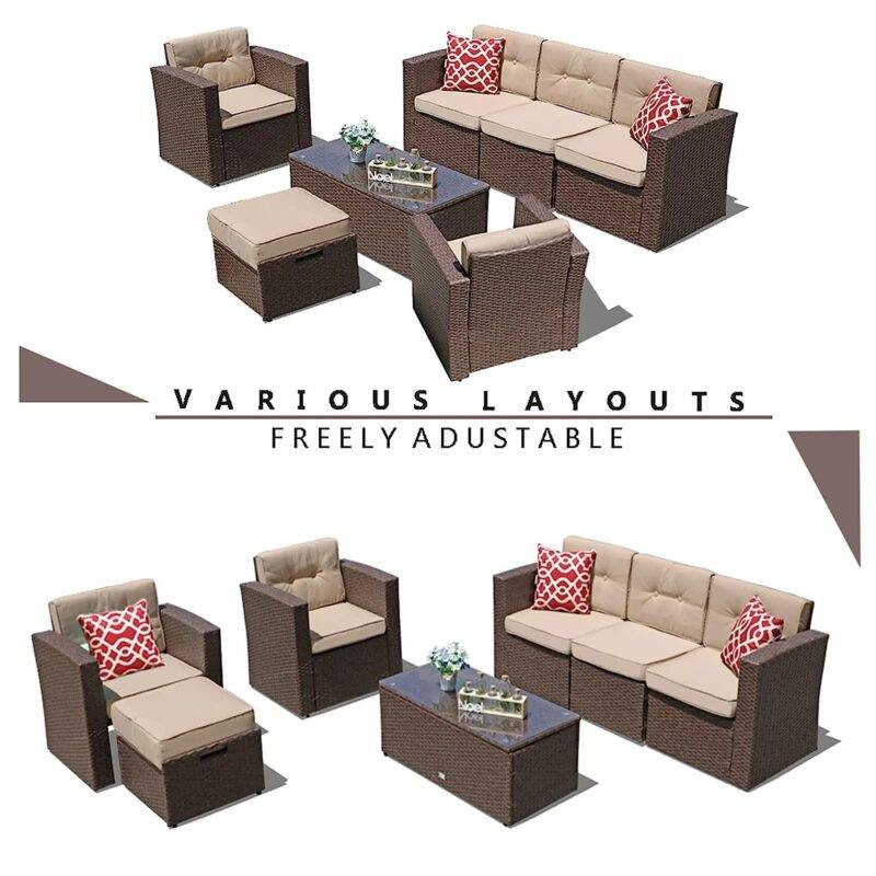 DEVOKO Waterproof Sectional Sofa Set (Dark Brown/Cream) - Image 5