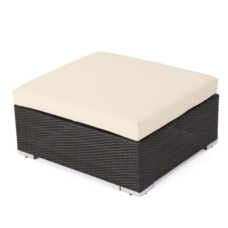 DEVOKO 7-Piece Rattan Sectional Sofa Set (Dark Brown/Cream) - Image 5