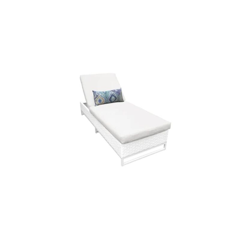 DEVOKO White Wicker Lounger (Grey Cushions) - Image 4