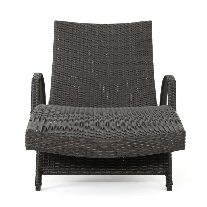 Devoko Rattan Sun Lounger Set - 2 Chairs, Dark Brown & Sky-blue - Image 4