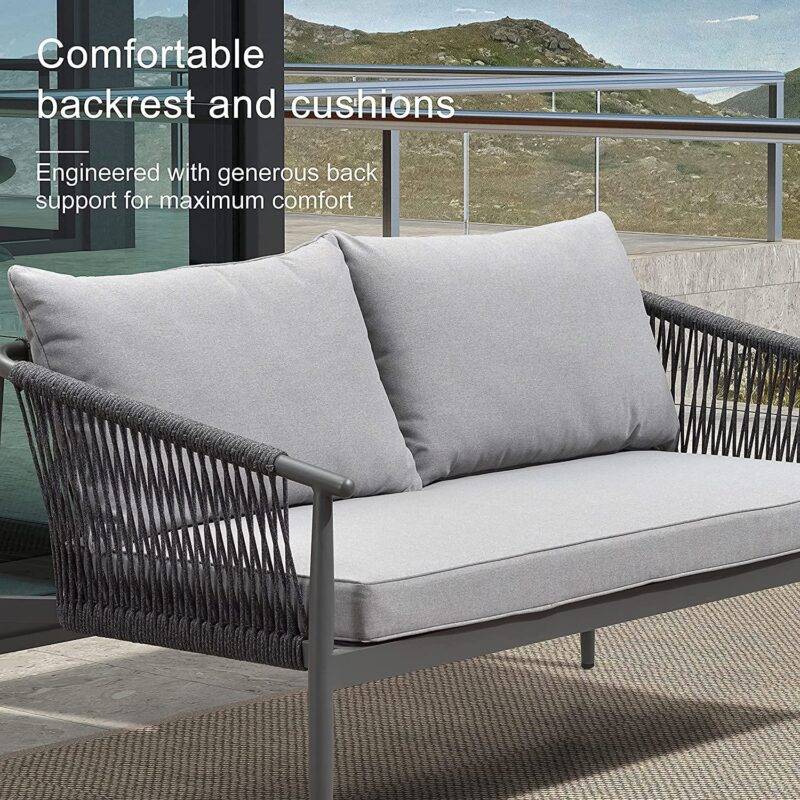 DEVOKO 4 Seater Outdoor Sofa Set (Black & Dark Grey) - Image 6