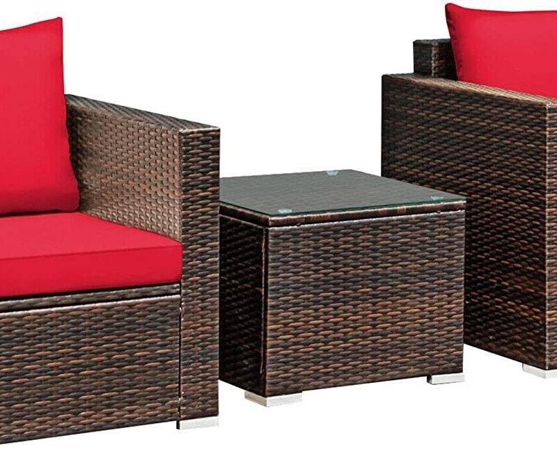Devoko 3-Piece Rattan Bistro Set: Dark Brown/Red Outdoor Patio Furniture - Image 6