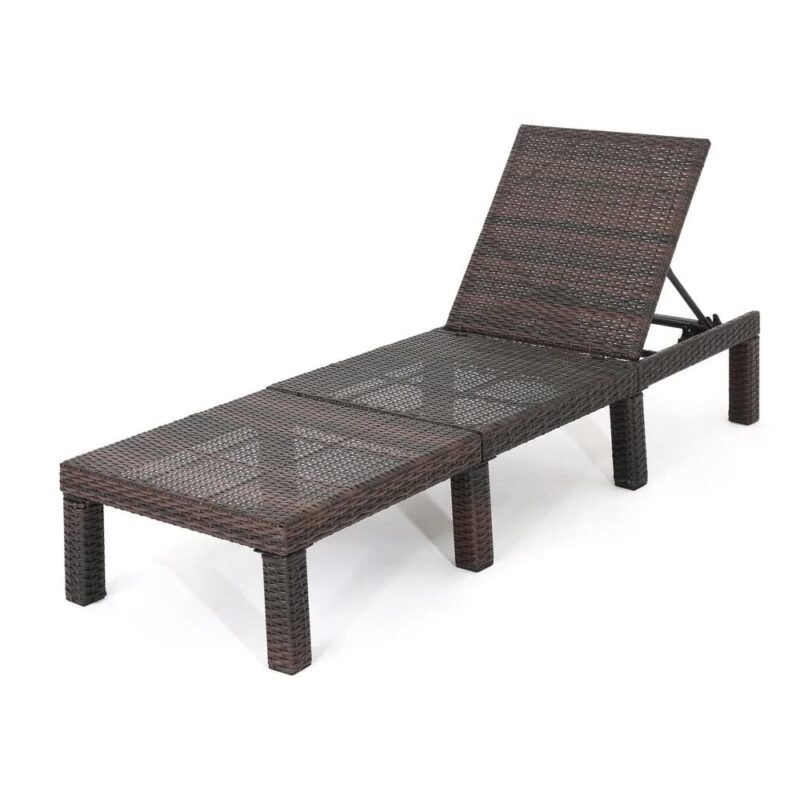 DEVOKO Double Chaise Lounge with Waterproof Cushions - Dark Brown/Sky Blue - Image 5