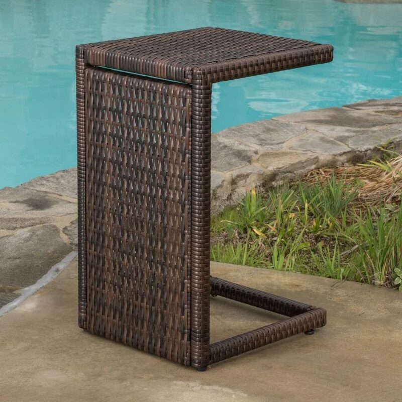 DEVOKO 2 Sets Waterproof Rattan Lounge Sunbeds with Table - Dark Brown - Image 5