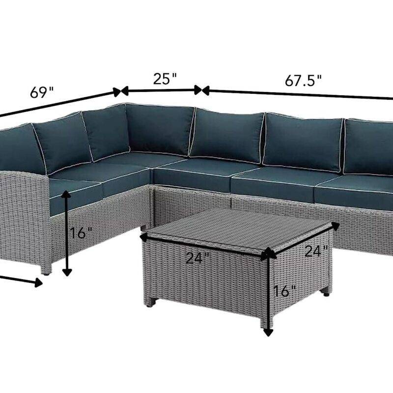 DEVOKO 3PCS Outdoor L-Shaped Rattan Sofa Set with Cushions and Table (Silver & Navy Blue) - Image 2