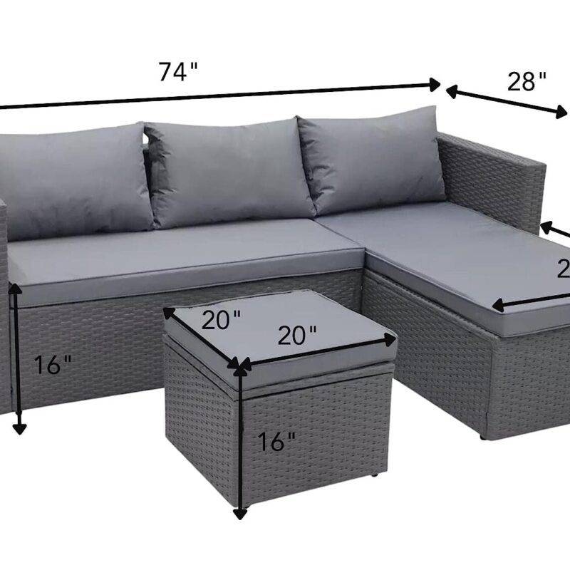 DEVOKO 3Pc Outdoor Wicker Sofa Set (Grey) - Image 4