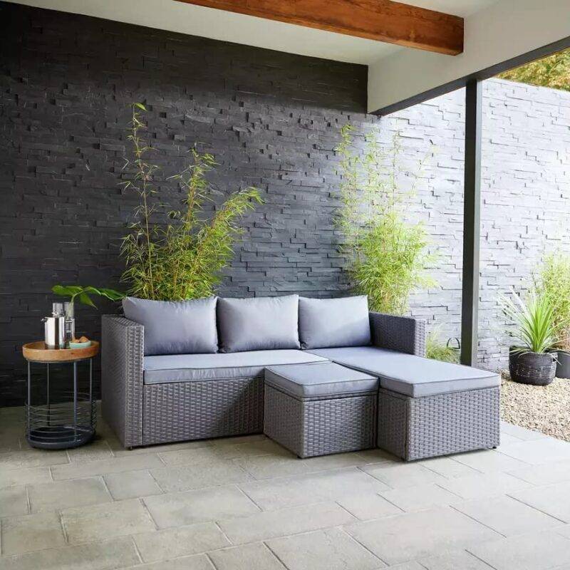 DEVOKO 3Pc Outdoor Wicker Sofa Set (Grey) - Image 5