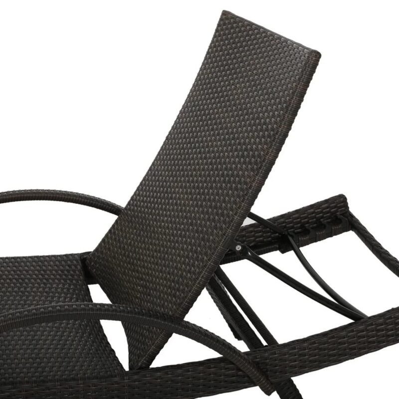 Devoko Rattan Sun Lounger Set - 2 Chairs, Dark Brown & Sky-blue - Image 5
