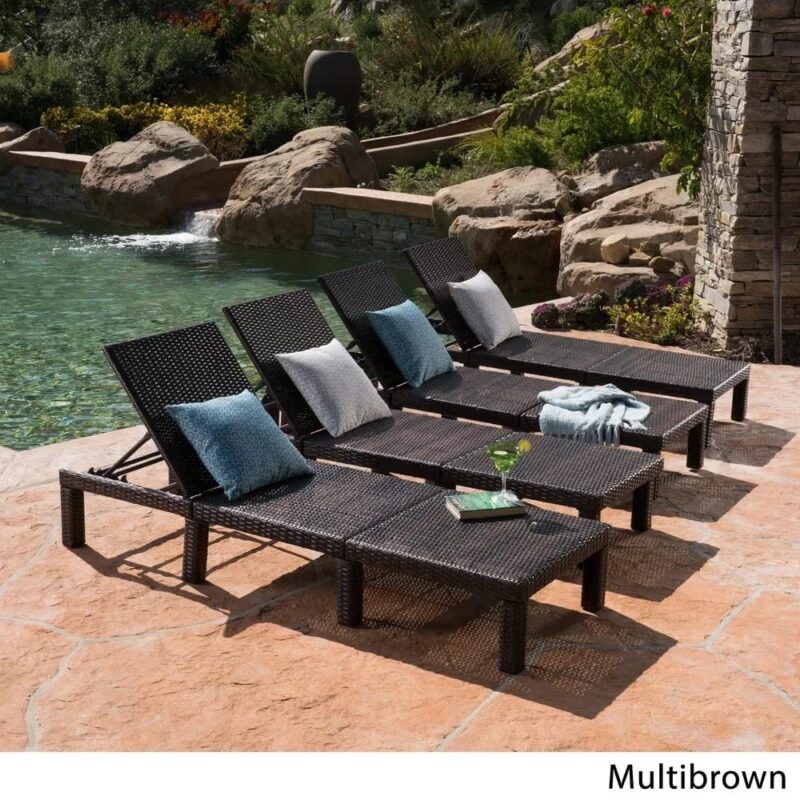 DEVOKO Set of 4 Outdoor Wicker Chaise Lounge Chairs with Adjustable Recline and Removable Cushions - Image 6