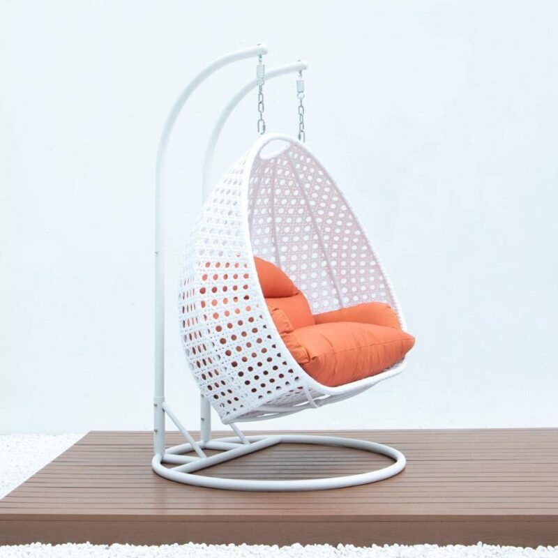 Double Seater Hanging Swing Chair (White & Orange) - Image 6