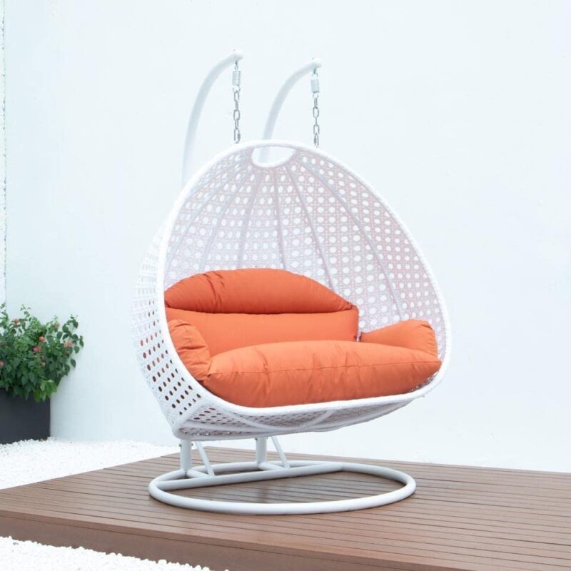 Double Seater Hanging Swing Chair (White & Orange) - Image 7