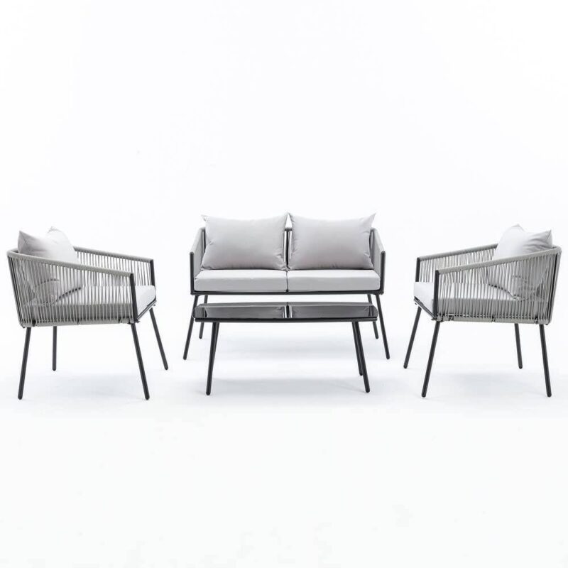 DEVOKO Patio Furniture Set 4-Piece (Grey) - Image 4