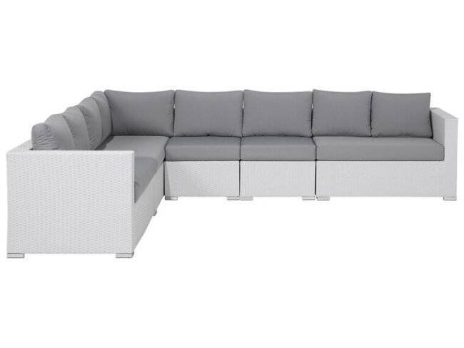Devoko 7-Piece L-Shaped Outdoor Sectional Sofa with Manual Weaving Wicker, White Sofa & Grey Cushions - Image 3