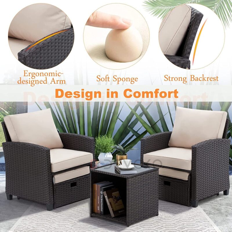 Dark Brown & Cream Rattan Patio Conversation Set - Image 5