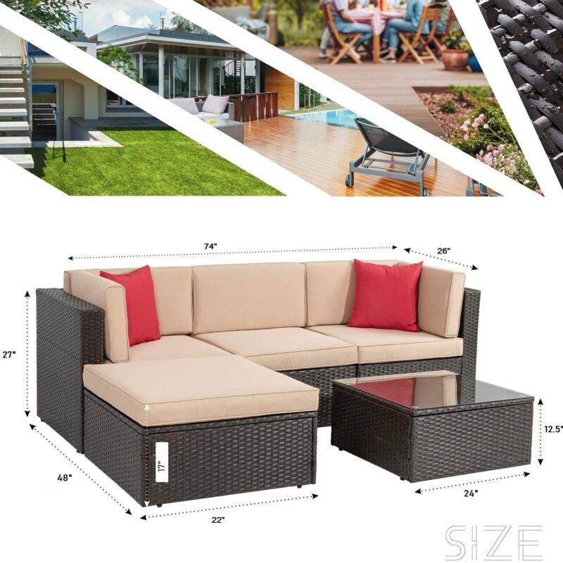 3-piece Outdoor Patio Furniture Set: All-Weather Rattan Sofa Set (Dark Brown & Cream) - Image 4