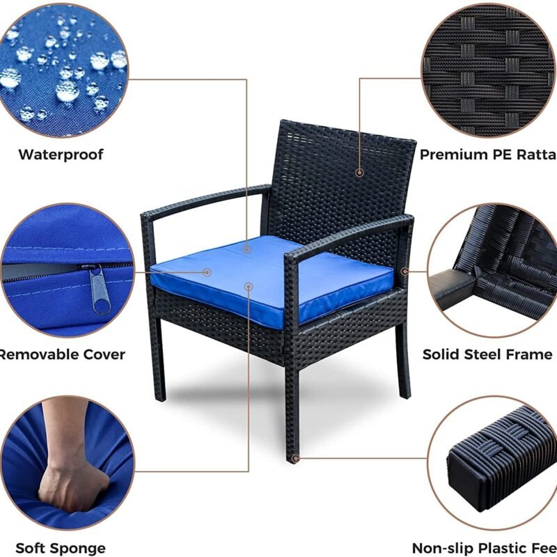 Black & Blue 4-Piece Outdoor Rattan Furniture Set - Image 5