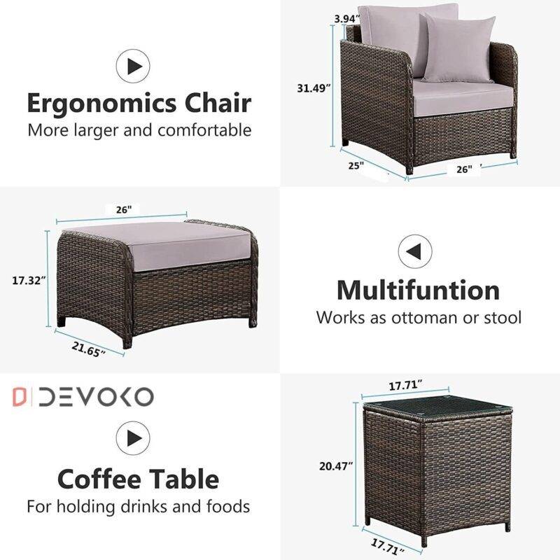 Wicker Rattan Patio Furniture Set: Dark Brown & Gray - Image 2