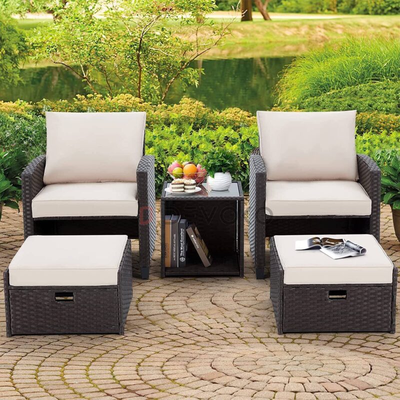 Dark Brown & Cream Rattan Patio Conversation Set - Image 6