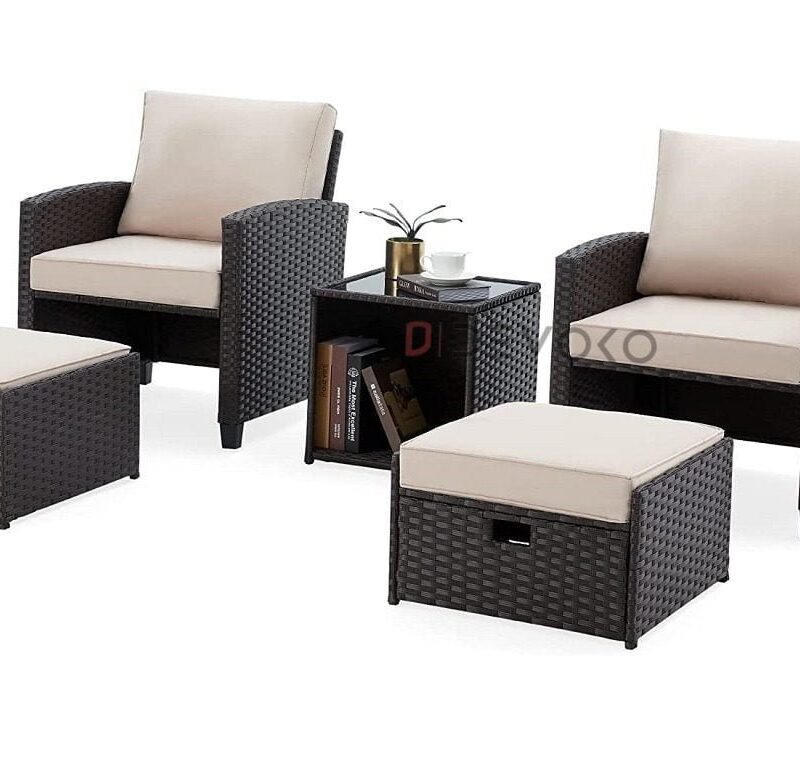 Dark Brown & Cream Rattan Patio Conversation Set - Image 3