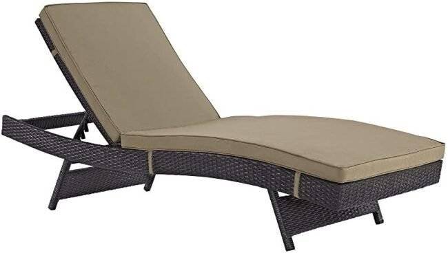 1 Pc Adjustable Rattan Wicker Chaise Lounge with Beige Cushion - Image 3