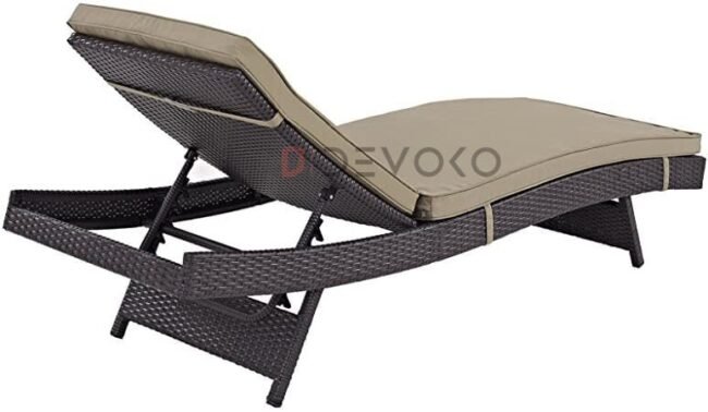 1 Pc Adjustable Rattan Wicker Chaise Lounge with Beige Cushion - Image 5