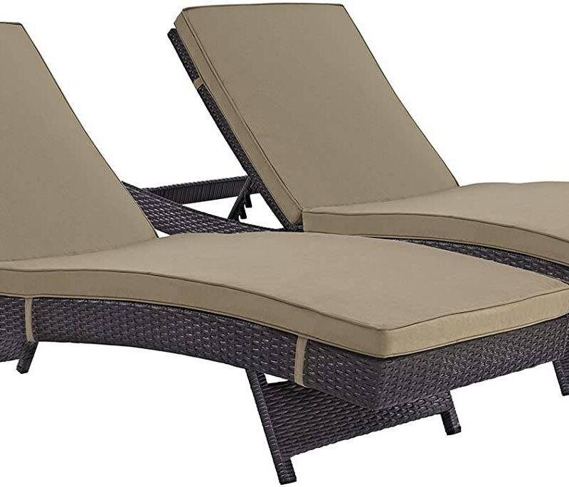 Adjustable Chaise Lounge Rattan Wicker Patio (Beige Set 2) - Image 3