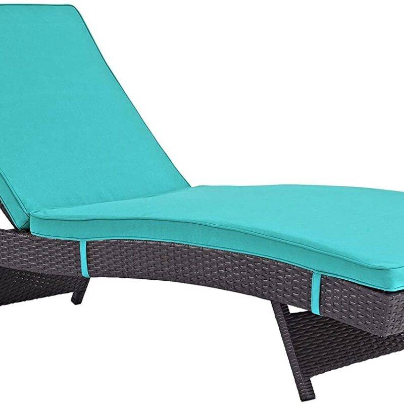 1PC Rattan Wicker Chaise Lounge for Outdoor Pool Terrace(Dark Brown & Sky Blue) - Image 3