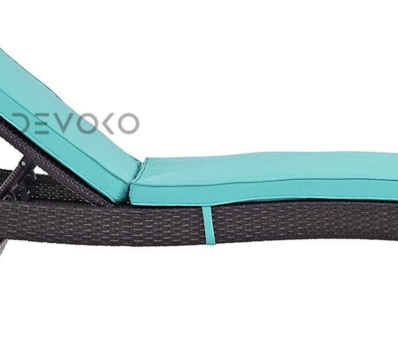 1PC Rattan Wicker Chaise Lounge for Outdoor Pool Terrace(Dark Brown & Sky Blue) - Image 5