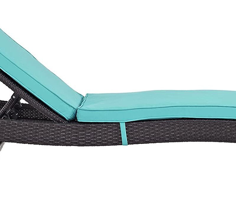 Adjustable Rattan Wicker Patio Chaise Lounge - Dark Brown & Sky Blue (Set of 2) - Image 4
