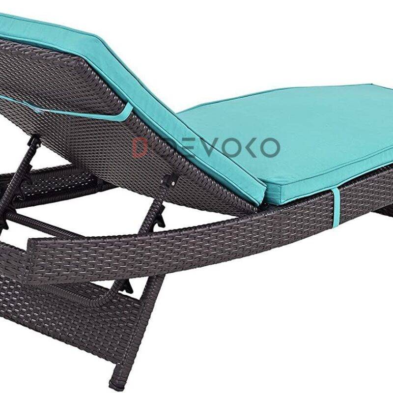 1PC Rattan Wicker Chaise Lounge for Outdoor Pool Terrace(Dark Brown & Sky Blue) - Image 4