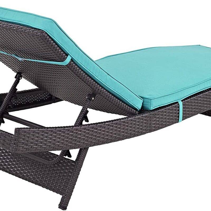 Adjustable Rattan Wicker Patio Chaise Lounge - Dark Brown & Sky Blue (Set of 2) - Image 5