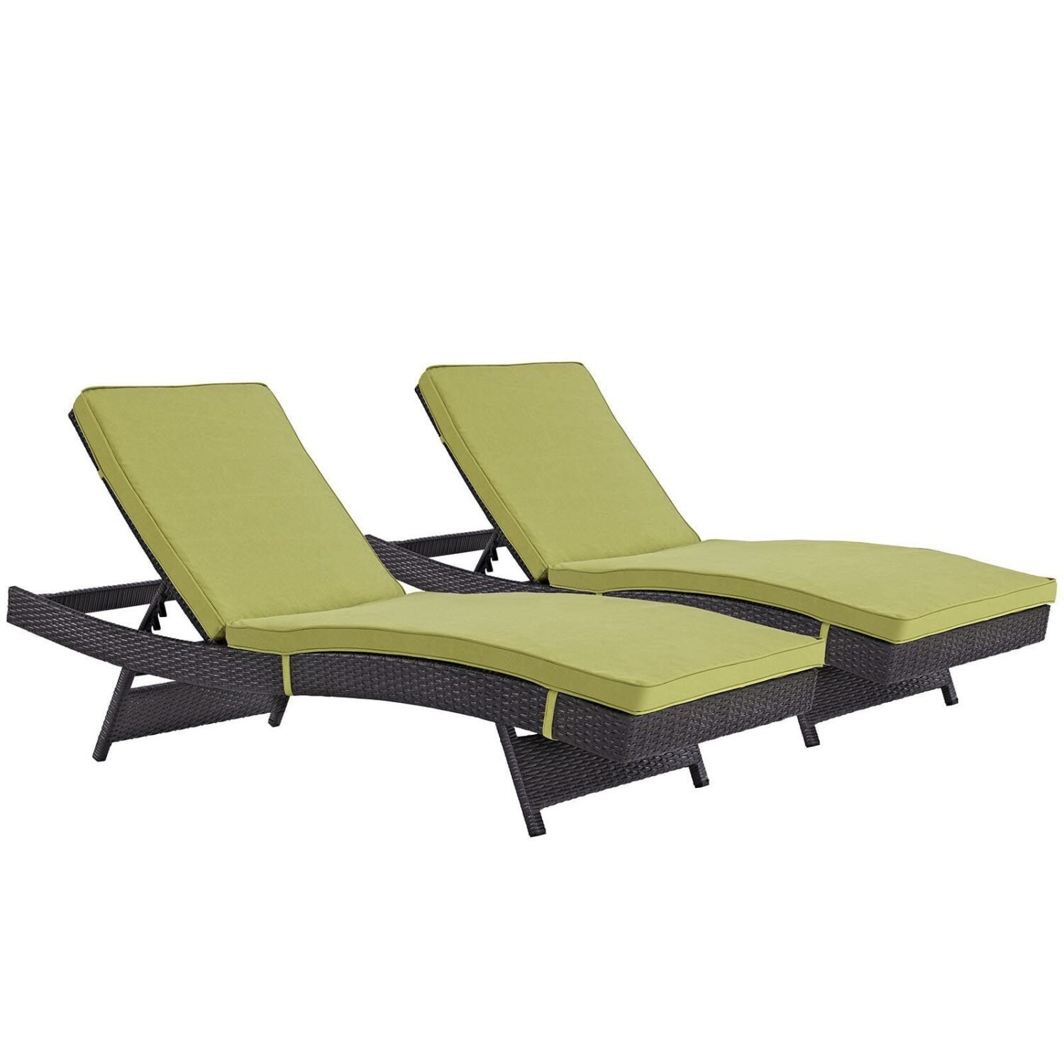 Adjustable Rattan Wicker Chaise Lounge (Green, Set of 2) - Image 3