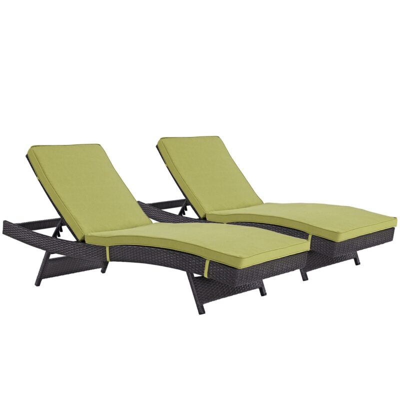 Adjustable Rattan Wicker Chaise Lounge (Green, Set of 2) - Image 3