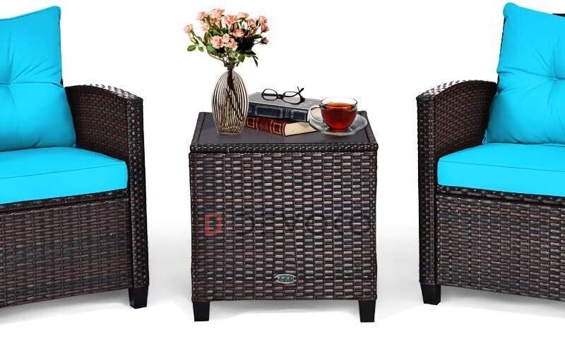 3-Piece Rattan Patio Sofa Set: Skyblue & Darkbrown - Image 3