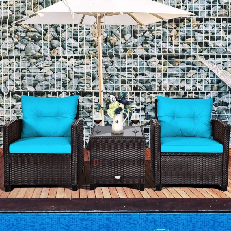 3-Piece Rattan Patio Sofa Set: Skyblue & Darkbrown - Image 4