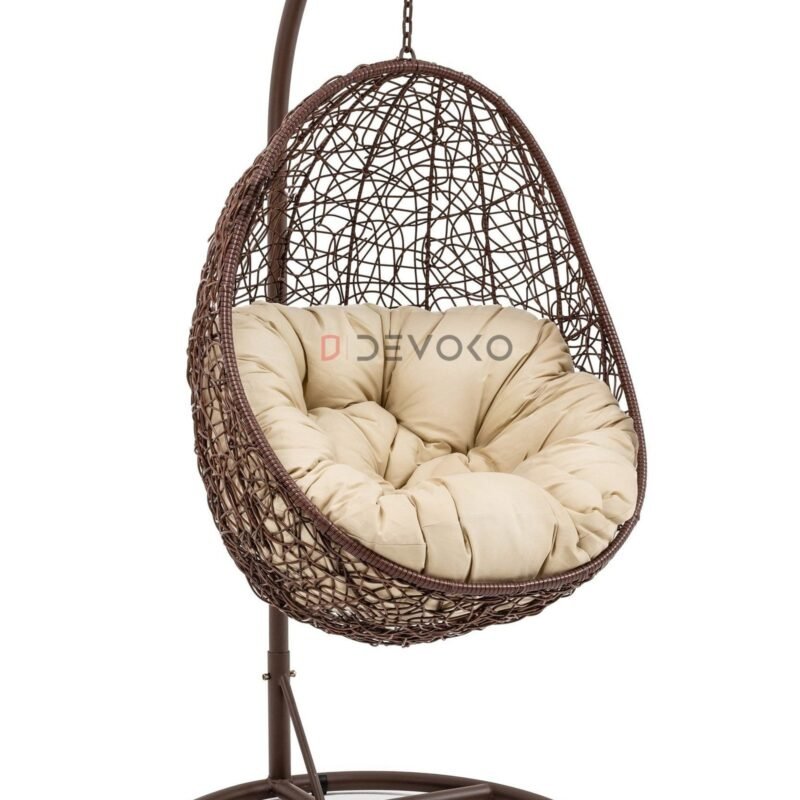 Single Seater Rattan & Wicker Swing (Brown & Cream) - Image 5
