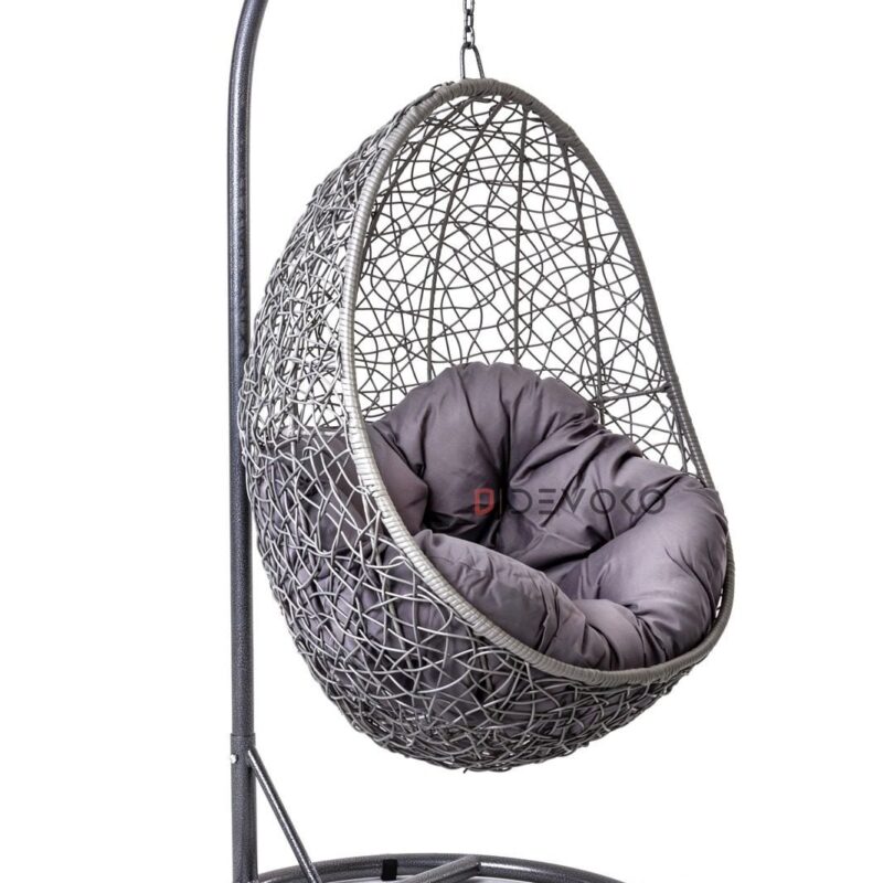 Single Seater Rattan & Wicker Swing (Grey) - Image 4