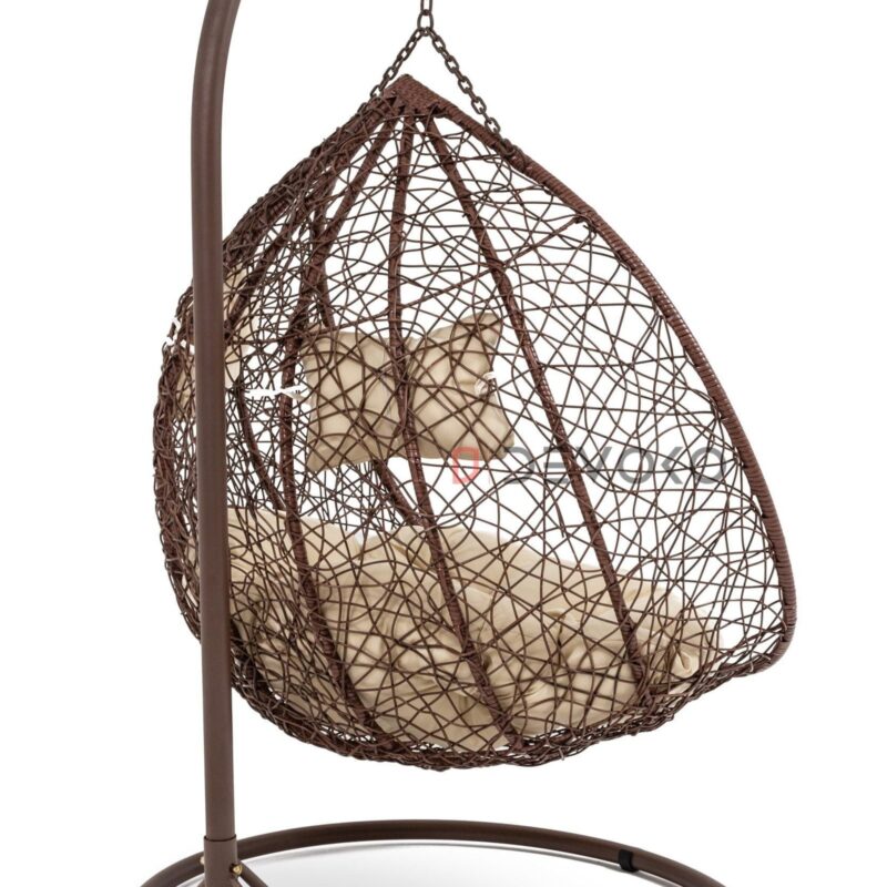 Double Seater Rattan & Wicker Swing (Brown & Cream) - Image 4