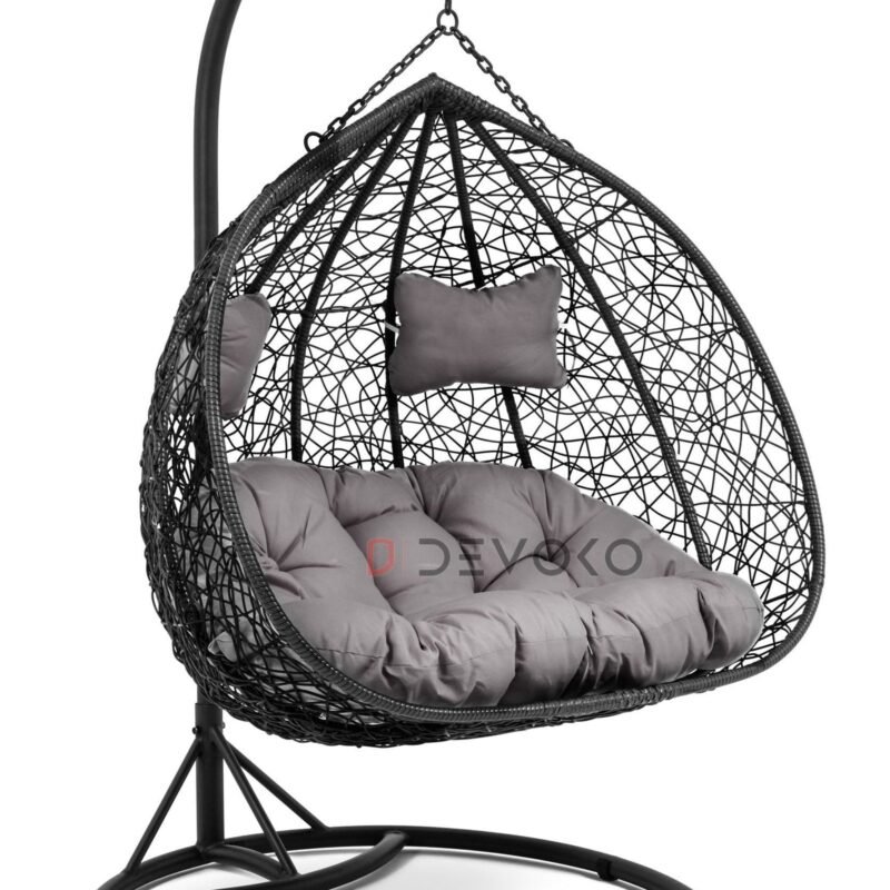 Double Seater Rattan & Wicker Swing (Black & Grey) - Image 4
