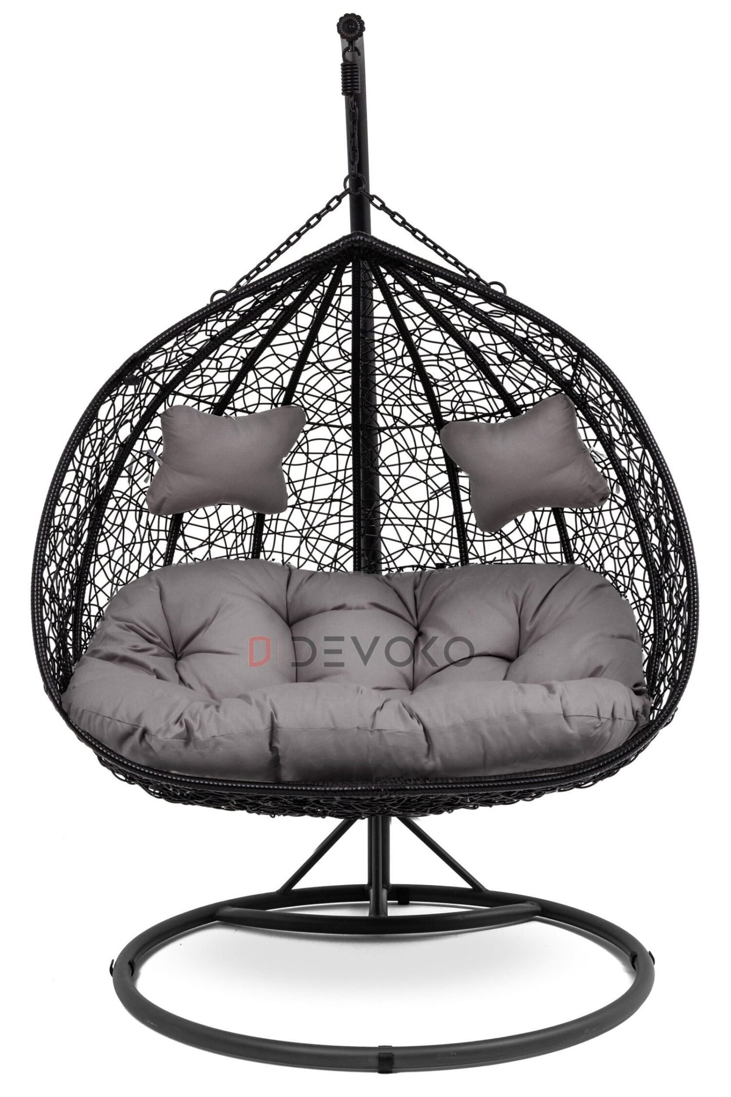 Double Seater Rattan & Wicker Swing (Black & Grey) - Image 5