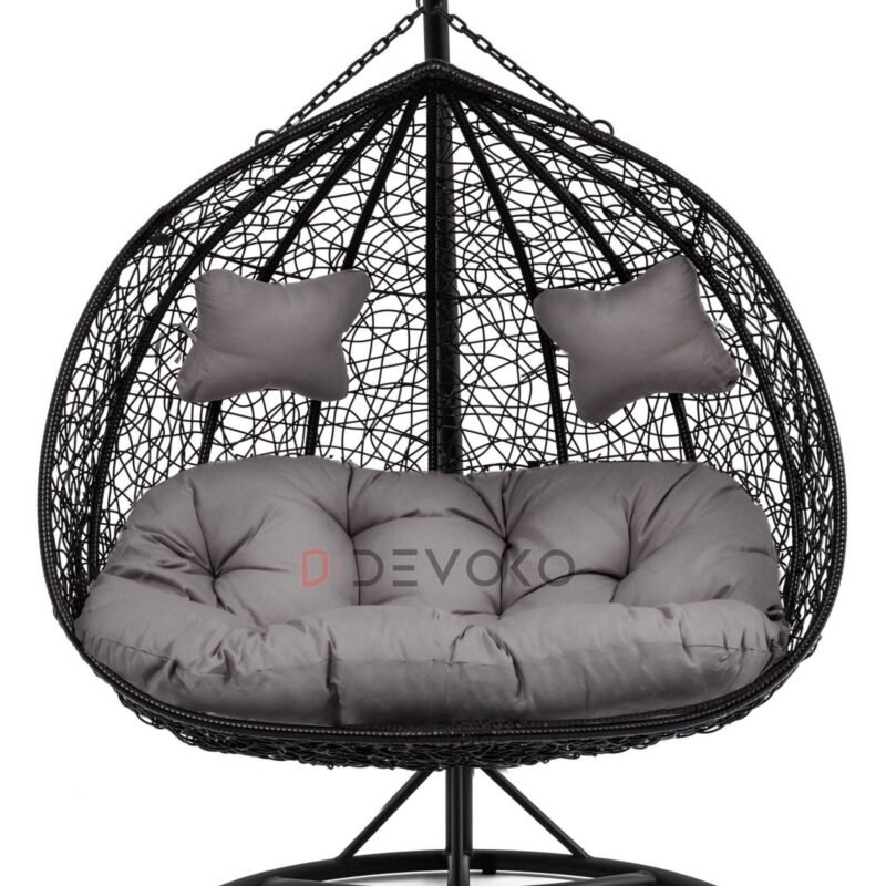 Double Seater Rattan & Wicker Swing (Black & Grey) - Image 5