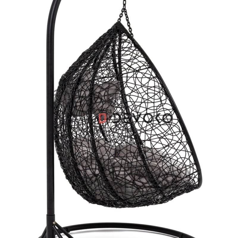 Double Seater Rattan & Wicker Swing (Black & Grey) - Image 3