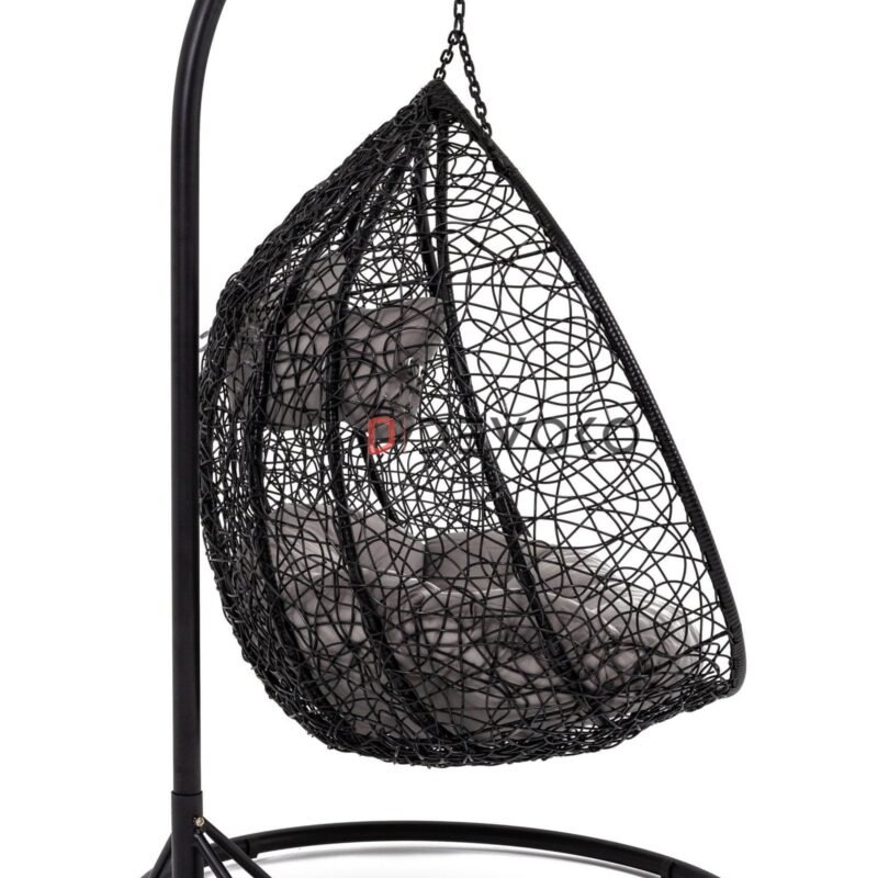 Double Seater Rattan & Wicker Swing (Black & Grey) - Image 7