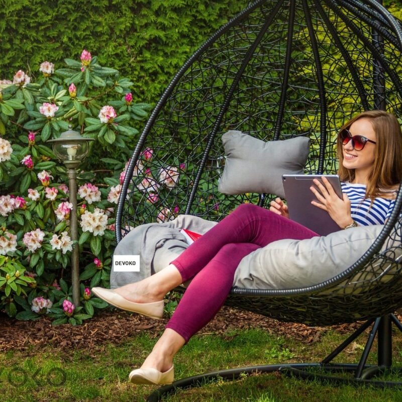 Double Seater Rattan & Wicker Swing (Black & Grey) - Image 9