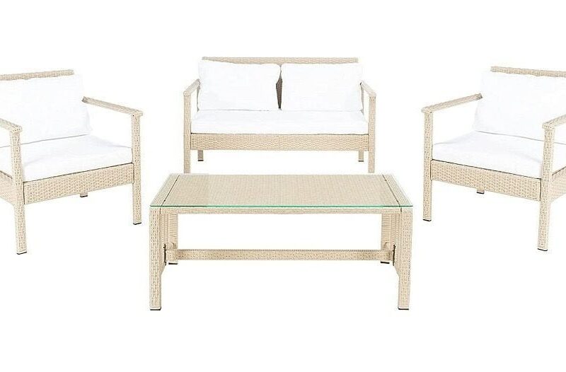4-Piece Waterproof Outdoor Patio Furniture Set with Cushions - Beige/Off-White - Image 4