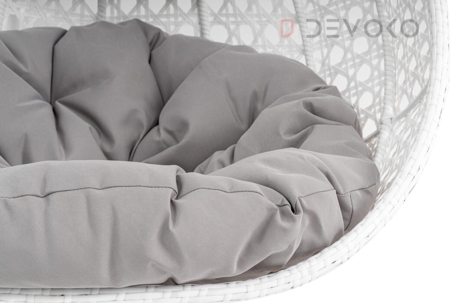 Single Seater Rattan & Wicker Swing (White & Grey) - Image 6