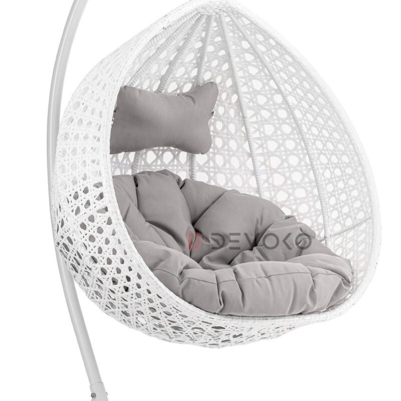 Single Seater Rattan & Wicker Swing (White & Grey)