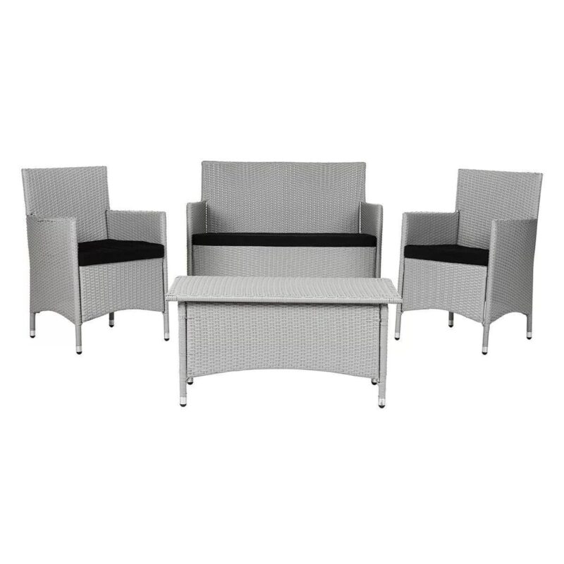 4-piece White & Black Rattan Patio Furniture Set with Cushions & Glass Table - Image 3
