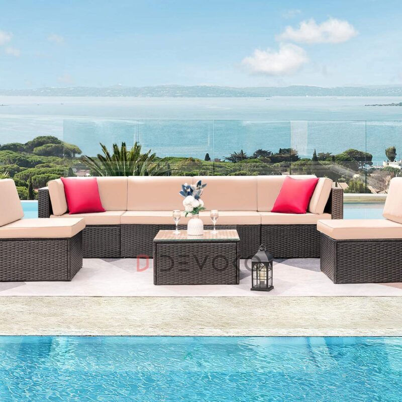 Outdoor Rattan Sofa Set - Dark Brown & Cream - Image 4