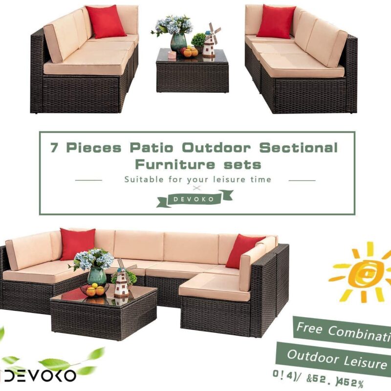 Outdoor Rattan Sofa Set - Dark Brown & Cream - Image 5